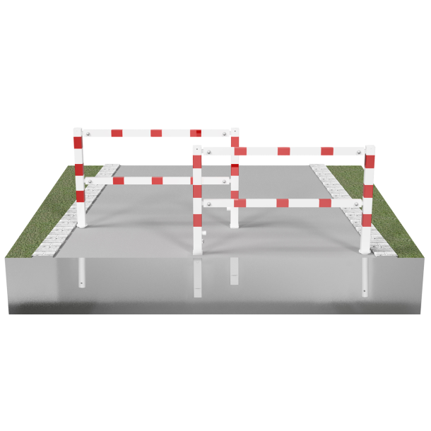 Access barriers | with triangular lock | swing-back | with top and quarter-bent bar | hot-dip galvanized | total width: 1500 mm